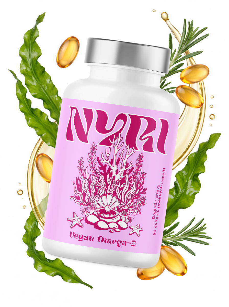Vegan Omega-3 NYRI – doplněk stravy s DHA a EPA z mořských řas, 90 softgelů – foto 2