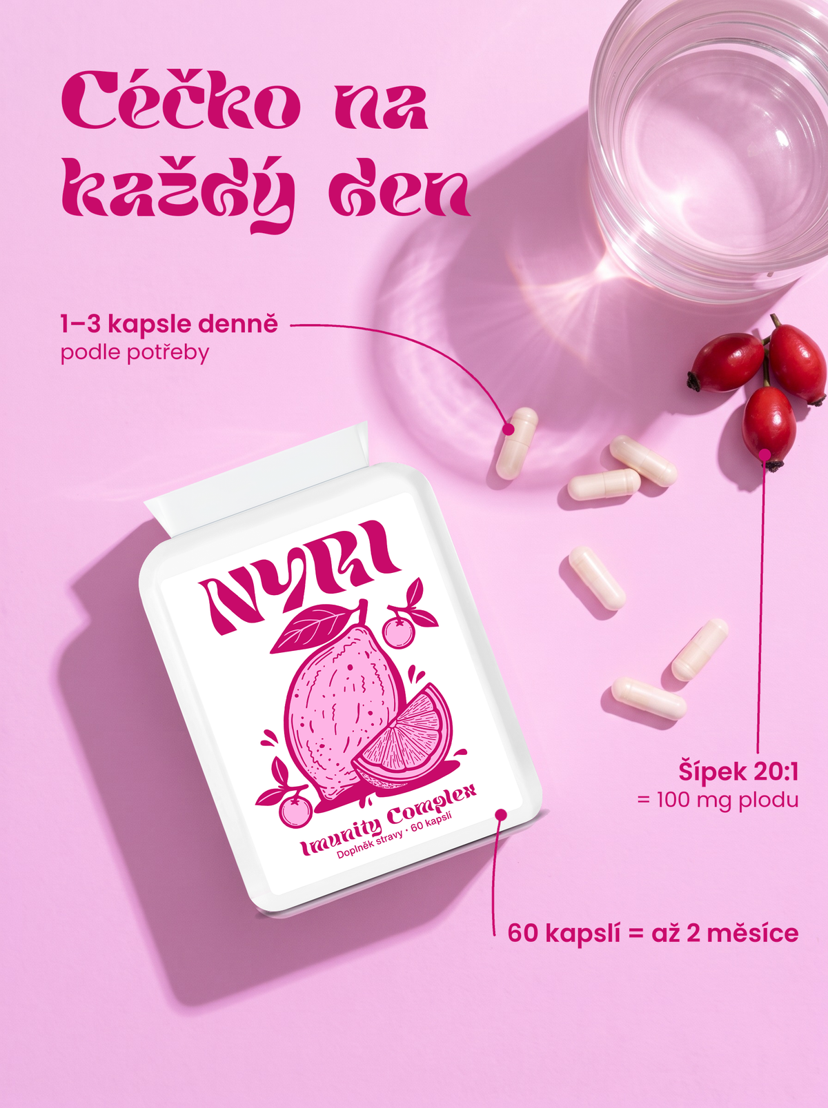 NYRI Imunity Complex – balení shora s ingrediencemi