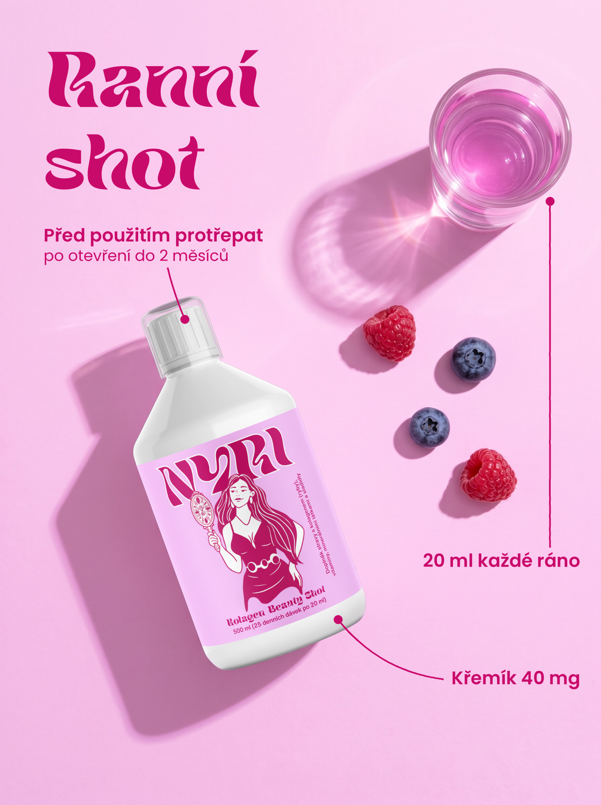 NYRI Kolagen Beauty Shot – lahev shora s ingrediencemi