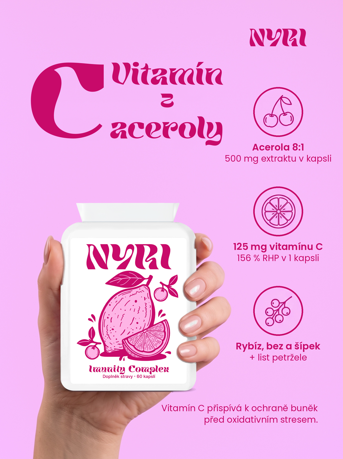 Ruka drží NYRI Imunity Complex – přehled složení